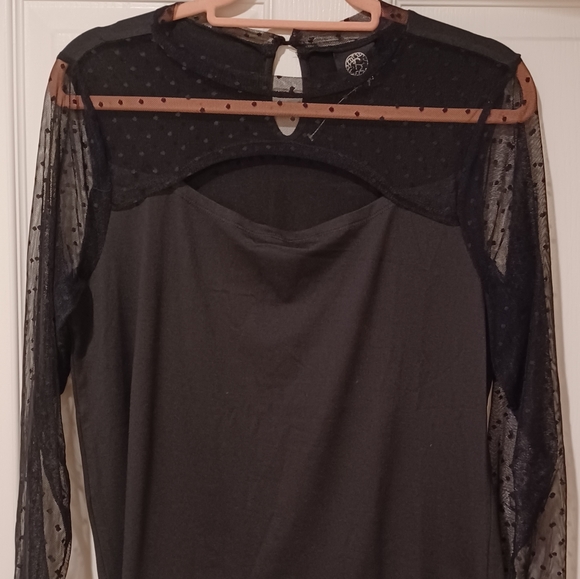 BOBEAU SHEER POLKA SLEEVE CUT FRONT SEXY FORMAL TOP LARGE - Picture 1 of 10